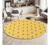 MLSOWM Sunflower Floret Round Rug 120cm Short Pile Area Rug with Non-Slip Backing Simple And Fresh Style Super Soft Circle Rugs Washable Floor Mat for Entryway Living Room Bedroom, Light Yellow