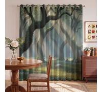 MLSOWM Sunlight Filters Through The Tree Canopy Blackout Curtains for Bedroom 90 inch Drop Natural Landscape Eyelet Curtains Thermal Insulated Curtain for Living Room Nursary Blossom, Fresh Green