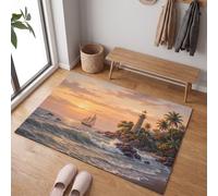 MLSOWM Sunset At The Beach Door Mats Indoor for Front & Back Door Entrances, 60 x 120 cm | Lighthouse Sailboat Non Slip Doormats, Thin Low Profile, Ultra Soft, Stain Resistance Carpet, Easy to Clean