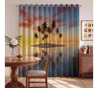MLSOWM Sunset Over The Lonely Island Blackout Curtains for Bedroom, 2 Panel, Thermal Insulated Window Curtain 72 Inch Tropical Island Sunset Eyelet Curtain for Living Room, 46"x72", Yellow