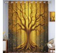 MLSOWM There Is An Ancient Tree Blackout Curtains 66"x90" 2 Panels Mysterious And Dreamlike Eyelet Curtains Thermal Window Treatments for Living Room Bedroom Decor, Golden Yellow