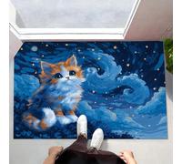 MLSOWM Thin Entryway Door Mat 40 x 60 cm, Non Slip The Cat Looks Up At The Sky Entry Rug Magical Starry Sky Welcome Door Mats Dirt Trapper Floor Mat for Inside, Patio, High Traffic Areas, Dark Blue