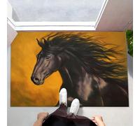 MLSOWM Thin Entryway Door Mat 50 x 80 cm, Non Slip Dark Horse Entry Rug Low Profile Impressionist Oil Paintings Welcome Door Mats Dirt Trapper Floor Mat for Inside, Patio, High Traffic Areas, Yellow