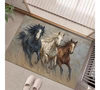 MLSOWM Thin Entryway Door Mat 50 x 80 cm, Non Slip Horses Running On The Grassland Entry Rug Plaster Relief Welcome Door Mats Dirt Trapper Floor Mat for Inside, Patio, High Traffic Areas, Gray Brown