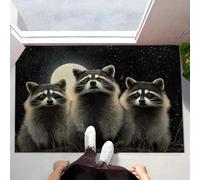 MLSOWM Thin Entryway Door Mat 80 x 120 cm, Non Slip Three Raccoons Entry Rug Low Profile Forest Night Sky Welcome Door Mats Dirt Trapper Floor Mat for Inside, Patio, High Traffic Areas, Dark Brown