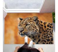 MLSOWM Thin Entryway Door Mat 90 x 150 cm, Non Slip Leopard Entry Rug Low Profile Wild Animals Welcome Door Mats Dirt Trapper Floor Mat for Inside, Patio, High Traffic Areas, Light Brown