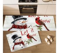 MLSOWM Traditional Style Kitchen Rug Set, Top Hat Snowman Washable Non Slip Kitchen Mats Sets Low Pile Standing Floor Mat Xmas Floor Carpet for Bedroom, Hallway, Office, 40x60cm+40x120cm Light Gray