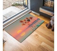 MLSOWM Tropical Sunset Indoor Door Mat 90 x 150 cm, Non-slip Beach Palm Trees Entrance Rug Washable Low Profile Doormat Inside Floor Mat for Entryway, Front Back Door, Kitchen, Pink Orange