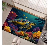 MLSOWM Turtle Coral Reef Indoor Door Mat, 90 x 150 cm Non-Slip Washable Rug Marine Ecology Low-Profile Inside Doormats for Porch Insider, Bedroom, Entryway, Accent Rug, Blue-Green