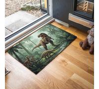 MLSOWM Tyrannosaurus Rex Welcome Mats Tropical Jungle Indoor Door Mat Dirt Trapper Doormats Non Slip Entrance Decorative for Porch, Inside, Kitchen, 90 x 150 cm, Olive Green