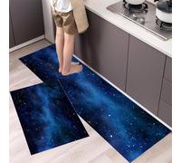 MLSOWM Universe Starry Sky Kitchen Rugs Sets of 2 Non Slip Washable Realistic Style Kitchen Rugs and Mats Runner Rug Floor Carpet for Laundry, Hallways, Floor 50x80cm+50x150cm Dark Blue