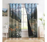 MLSOWM Valley Wildflower Field Blackout Curtains for Bedroom 72 inch Drop Alpine Fields Eyelet Curtains Thermal Insulated Curtain with Black Liner for Living Room Nursary Blossom, Yellow-Green