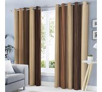 MLSOWM Vertical Stripes Curtains 72 Inch Drop Oak And Walnut Blackout Curtains Light Brown Eyelet Curtain for Bedroom Living Room Darkening Drapes 2 Panels, W 66" x L 72"