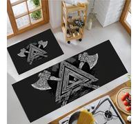 MLSOWM Viking Axe Kitchen Mats Sets, 2 Piece Viking Mythology Kitchen Rugs, Waterproof Non-slip Anti-Fatigue Home Runner Washable Standing Floor Mats 40x60cm+40x120cm Black