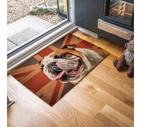MLSOWM Vintage British Flag Door Mat 40 x 60 cm - Machine Washable Mat Super Soft Non Slip Doormat Indoor Outdoor Cute Bulldog Absorbent Floor Mats Heavy Duty Entrance Rug, Brown