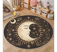 MLSOWM Vintage Tarot Round Rug 90cm Washable Area Rugs Short Pile Thin Rug Celestial Design Non Slip Circle Carpet for Living Room Bedroom Dining Room Hall Decor, Dark Gray