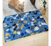 MLSOWM Washable Door Mats, 60 x 120 cm Low Pile Doormat Small Shards Of Glass Anti-Slip Dirt Trapper Area Rug Terrazzo Welcome Entrance Floor Mat for Inside, Kitchen, Front Back Door, Blue
