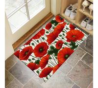 MLSOWM Washable Door Mats Indoor - 50 x 80 cm Non-Slip Rubber Backing Poppy Doormats - Super Absorbent Entrance Rug Retro Floral Floor Mats for Entryway Bathroom Kitchen, Red