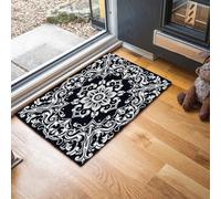 MLSOWM Washable Door Mats Indoor - 60 x 120 cm Non-Slip Rubber Backing Datura Vines Doormats - Super Absorbent Entrance Rug Retro Pattern Floor Mats for Entryway Bathroom Kitchen, Black