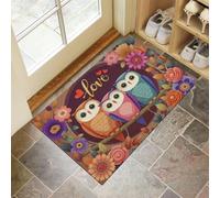 MLSOWM Washable Door Mats Indoor - 80 x 120 cm Non-Slip Rubber Backing Owl Flowers Doormats - Super Absorbent Entrance Rug Cute Retro Floor Mats for Entryway Bathroom Kitchen, Purple