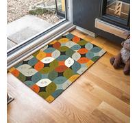 MLSOWM Washable Door Mats Indoor - 90 x 150 cm Non-Slip Rubber Backing Petals And Leaves Doormats - Super Absorbent Entrance Rug Retro Geometric Floor Mats for Entryway Bathroom Kitchen, Orange
