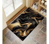 MLSOWM Washable Door Mats Indoor, Liquid Gold Leaf Marble Absorbent Non-Slip Entrance Rug, Modern Flowing Art Low Profile Doormat for Entryway, Inside, Front Back Door, 90 x 150 cm Black