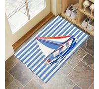 MLSOWM Washable Door Mats Indoor & Outdoor - Non-Slippery Heavy Duty Cartoon Sailboat Front Door Mat - Dust Grabbing Simple Stripes Doormats - Super Absorbent Entrance Mat (Light Blue, 50 x 80 cm)
