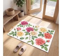 MLSOWM Watercolor Flowers Door Mat for Indoor with TPR Non-Slip Backing, 60 x 90 cm, Rose Red | Rose Washable Doormats, Dirt Trapping, Low-Profile Entrance Rug for Hallways, Balcony