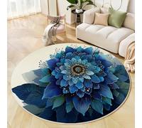 MLSOWM Watercolor Mandala Round Rugs 100cm Area Rugs Anti Slip Machine Washable Surrealism Carpet Low Pile Rug Non-Shedding for Dining Room, Bedroom, Living Room, Dark Blue