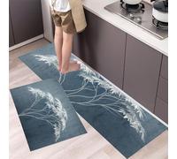 MLSOWM White Willow Kitchen Rug Sets, 2 Piece Non Slip Kitchen Mats Abstract Simplicity Runner Set with Rubber Backing Super Absorbable Washable Floor Mats 40x60cm+40x120cm Gray Blue