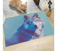 MLSOWM Wild Animals Door Mat 90 x 150 cm Entryway Rug Machine Washable Non Slip Cold Wolf Portrait Doormat Soft Small Rug Low-Pile Thin Carpet for Kitchen Bedroom Bathroom, Cool Blue
