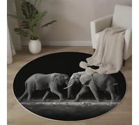 MLSOWM Wild Nature Area Rug - 120cm Round Rug Machine Washable Elephants Walking Side By Side Floor Carpet Short Pile Soft Circle Rug for Living Room Bedroom Kids Room Decor, Black