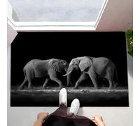 MLSOWM Wild Nature Door Mat 60 x 90 cm Entryway Rug Machine Washable Non Slip Elephants Walking Side By Side Doormat Soft Small Rug Low-Pile Thin Carpet for Kitchen Bedroom Bathroom, Dark Gray