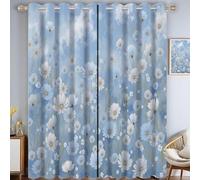 MLSOWM Wildflower Meadow Blackout Curtains 66"x90" 2 Panels Fresh Flower Sea Eyelet Curtains Thermal Window Treatments for Living Room Bedroom Decor, Light Blue