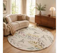 MLSOWM Willow Leaf Hummingbird Round Rugs 160cm, Super Plush Low Pile Area Rug, Retro Non-Slip Washable Carpets Non Shedding Fluffy Decor Mats for Living Room, Bedroom, Dining Room, Cream