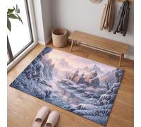 MLSOWM Winter Wonderland Area Rug, Non Slip Door Mat, 90 x 150 cm | Snow Mountain Castle Entryway Rug, Ultra Soft Low-Pile Indoor Door Mat, Washable Carpet for Entrance Kitchen Bathroom