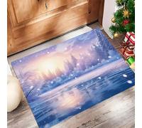 MLSOWM Winter Wonderland Door Mat Indoor and Outdoor, 40 x 60 cm Welcome Doormats Ice Lake Forest Washable Non-Slip Front Door Mats for Entryway, Porch & Kitchen Use, Purple