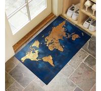 MLSOWM World Map Door Mats Indoor, 40 x 60 cm Non Slip Dirt Trapper Washable DoormatsGold Foil Map Entrance Rug Super Absorbent Floor Mat for Front Back Door, Pets and Dogs, Dark Blue