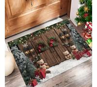MLSOWM Wreaths And Christmas Trees Door Mat Indoor 50 x 80 cm Non-Slip Doormat Christmas Wooden Door Washable Floor Mat Dirt Trapper Welcome Mats for Entryway Front Porch Bathroom Bedroom, Dark Brown