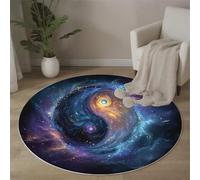 MLSOWM Yin-Yang Symbol Round Rugs 100cm Area Rugs Anti Slip Machine Washable Space Dust Carpet Low Pile Rug Non-Shedding for Dining Room, Bedroom, Living Room, Blue
