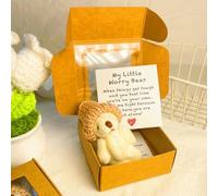 Mlthcig Little Bear in Box, My Little Worry Bear in a Box, Pocket Bears Hug, Handmade Mini Plush Teddy Bears with Hat, Send a Friend Stuffed Animals Sympathy Gift with Inspirational Card(White)