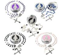 Mlthcig Virgin Mary Alloy Rosary Beads - Comes with a Jewelry Box, Rosary Necklace for Women Men, Rosarios Catolicos Para Mujer Catholic Crucifix Wrist Gifts Glass Ideal for Baptism, Prayer(Sets)