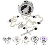 Mlthcig Virgin Mary Alloy Rosary Beads - Comes with a Jewelry Box, Rosary Necklace for Women Men, Rosarios Catolicos Para Mujer Catholic Crucifix Wrist Gifts Glass Ideal for Baptism, Prayer(White)