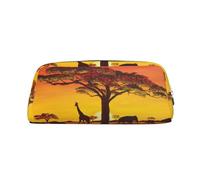 MLTRFGJ African Animal Sunset Printed Multifunctional Leather Zipper Pencil Case, Suitable for School, Office and Travel