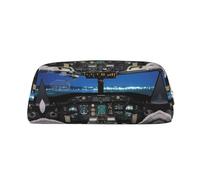 MLTRFGJ Airplane Cockpit Printed Multifunctional Leather Zipper Pencil Case, Suitable for School, Office and Travel