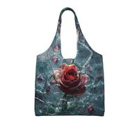 MLTRFGJ Broken Glass Cracked Rose Printed Multifunctional Canvas Tote Bag, Suitable For Various Purposes