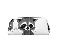 MLTRFGJ Cartoon Cute Raccoon Printed Multifunctional Leather Zipper Pencil Case, Suitable for School, Office and Travel