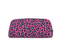 MLTRFGJ Cute Turquoise Leopard Printed Multifunctional Leather Zipper Pencil Case, Suitable for School, Office and Travel