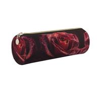 MLTRFGJ Dewdrops On Red Rose Printed Leather Cylinder Pencil Storage Bag, Suitable for Daily Use