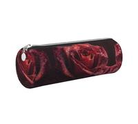 MLTRFGJ Dewdrops On Red Rose Printed Leather Cylinder Pencil Storage Bag, Suitable for Daily Use
